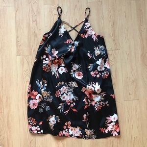 Soprano Mini Slip Dress Floral Ruffle V Neck Spaghetti Strap Black Size XS